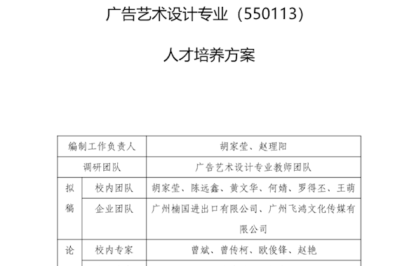 广告艺术设计专业人才培养方案