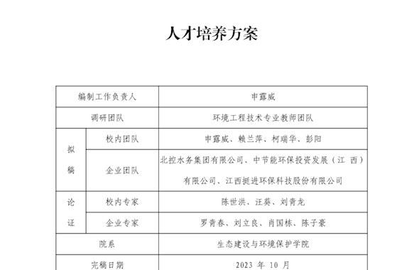 环境工程技术专业人才培养方案